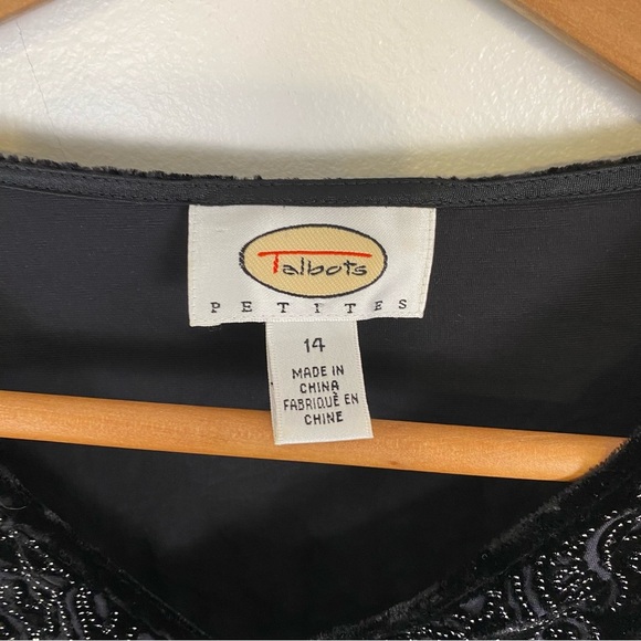 VTG Talbots V Neck Black Velvet Burnout Silk Blend Long Sleeve Top size 14 - Picture 3 of 9